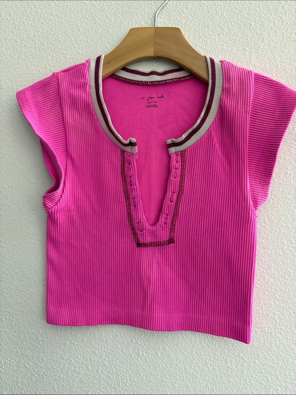Urban Outfitters Hot Pink Ribbed V-Notch Tank with Contrast Trim